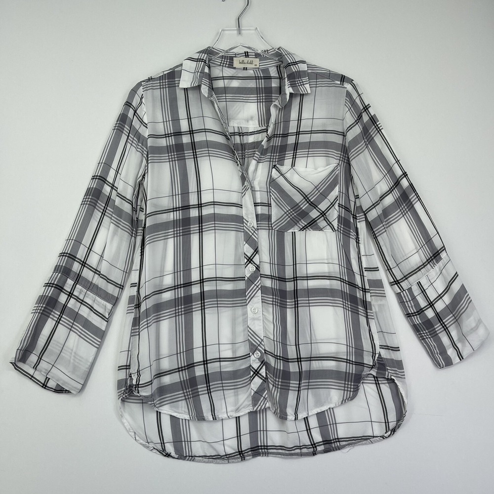Bella Dahl Womens Top XS White Gray Long Sleeve Blouse Button-up
